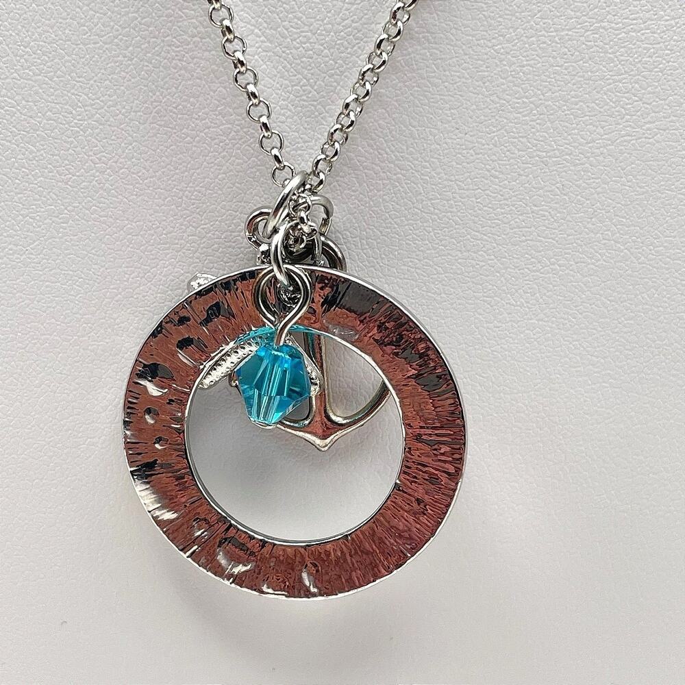 Vintage Y2K Silver Tone I Refuse to Sink Anchor Starfish Teal Crystal Necklace